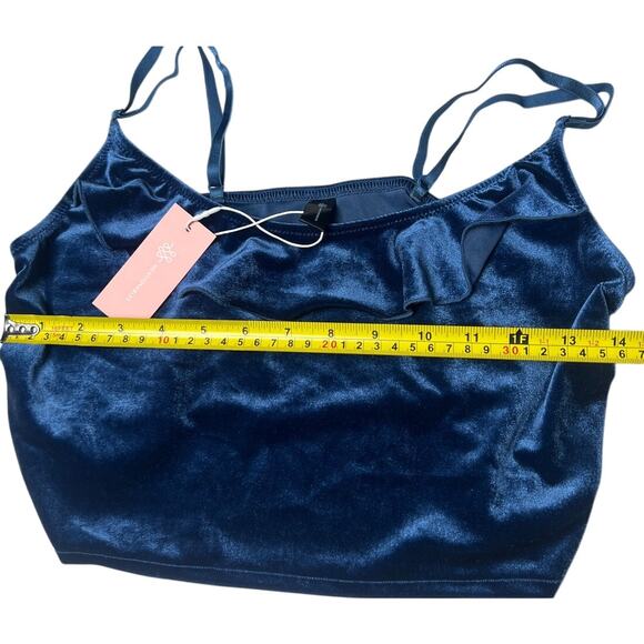 NWT Mentionables Navy Blue Velvet Ruffle Camisole Cropped Top Small S - Picture 4 of 5